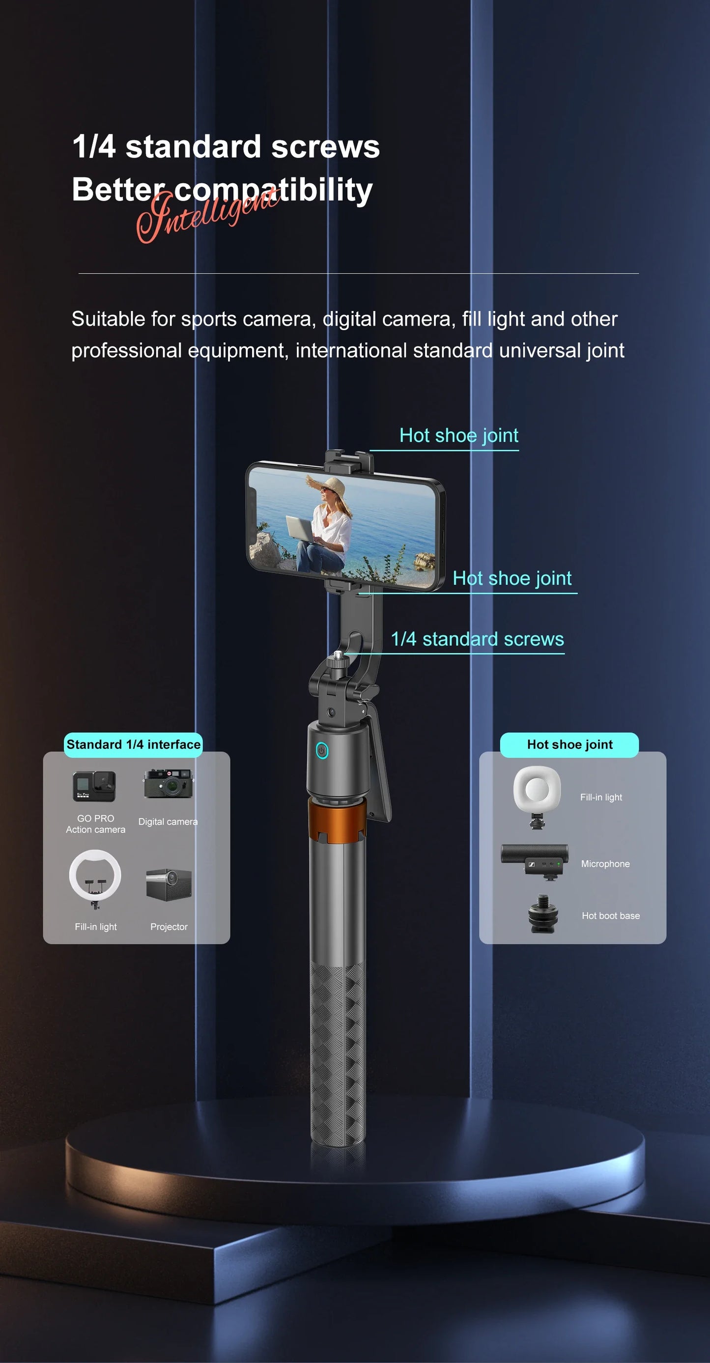 180cm/71in Tall Foldable Tripod, Auto Face Tracking Gimbal Bluetooth Remote Control Selfie Stick, Mobile Phone Bracket for Video