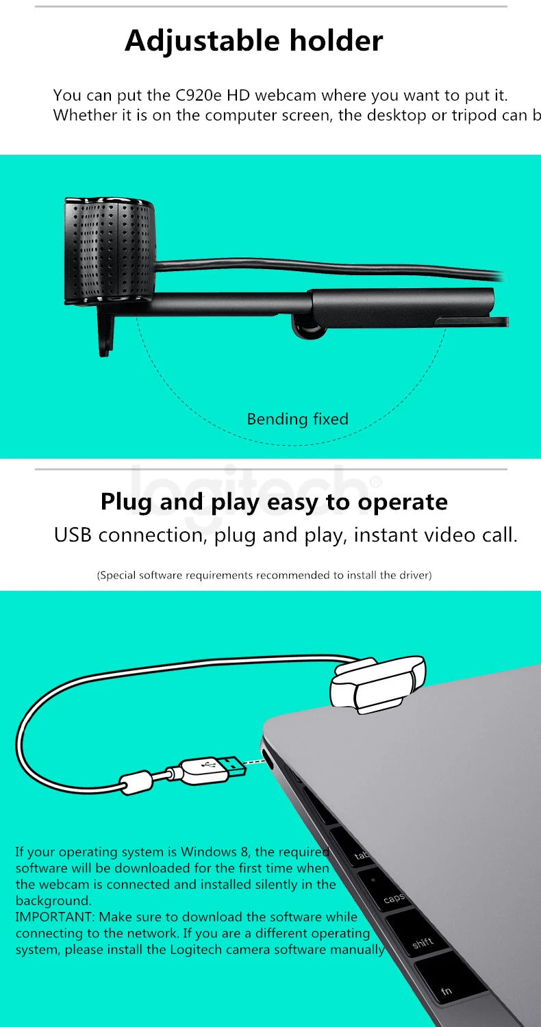 Logitech C920e HD Pro Webcam Widescreen Video Chat Recording USB Smart 1080p Web Camera For Computer C920 Upgrade Version CMOS