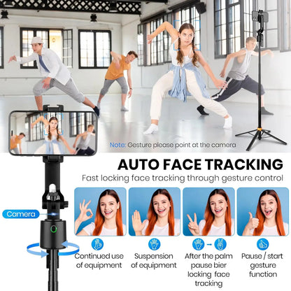 180cm/71in Tall Foldable Tripod, Auto Face Tracking Gimbal Bluetooth Remote Control Selfie Stick, Mobile Phone Bracket for Video