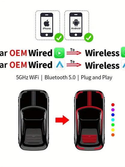 2-in-1 car CarPlay equipped with color ambient lights, plug and play, voice control, suitable for 90% of vehicle models