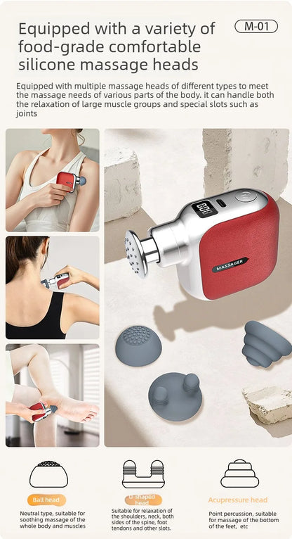 Mini Pocket Fascia Gun with 4 Silicone Massage Heads Lightweight Portable Perfect for Office Home Use Low-noise Muscle Massager