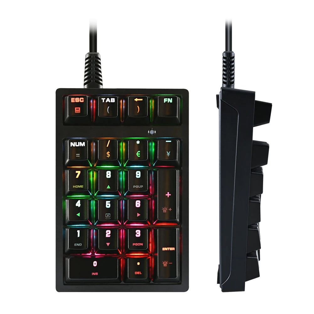 21 Key Digital Keyboard Wired Ergonomic RGB Backlit Mechanical Keyboard Keycaps Sensitive for Desktop Laptop for Office Business