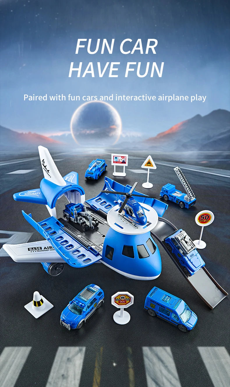 Children's Airplane Car Model Toys Inertial Model Simulation Planes Multifunctional Toys,Random 3 Cars,1 Helicopter,6 Road Signs