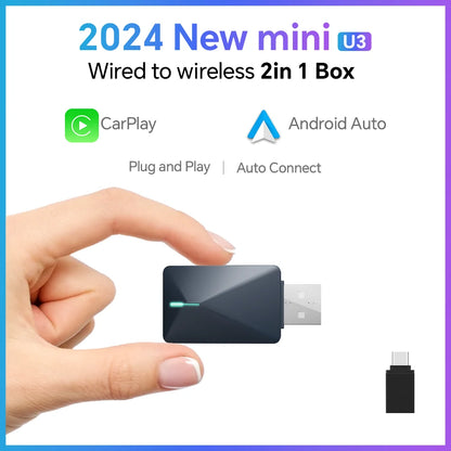 NEW Wireless Mini Box 2in1 CarPlay Android Auto Wireless Mini Box Adapter Smart Plug And Play Dongle Bluetooth WiFi Fast Connect