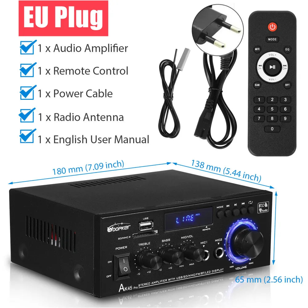 Woopker AK35/AK45/AK45 Pro/AK55 Digital Amplifier Bluetooth Sound Amplifier 2 Channel HIFi FM USB Audio Amp For Home Car Karaoke