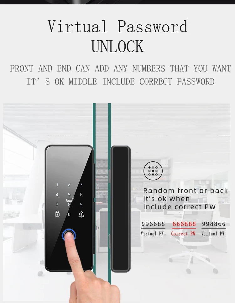 Tuya APP Fingerprint Lock Bluetooth Smart Glass Door Biometric Electronic Control Door Lock 13.56Mhz RFID Remote Unlock