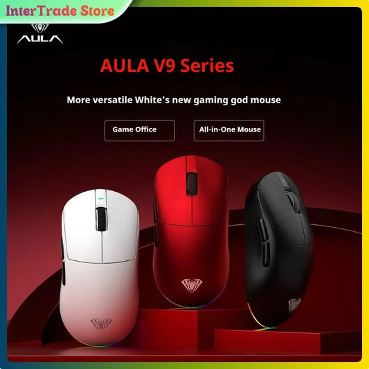 Aula V9 Ultra Wireless Gaming Mouse Custom Esports Design Dual 8K 3 Mode PAW3950 Sensor 55g Lightweight Ergonomic Accessory
