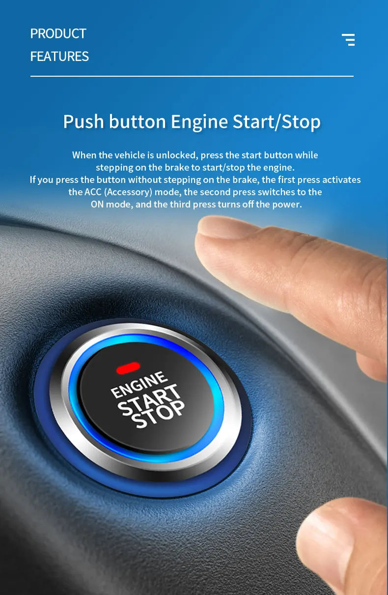 Car Alarm Suitable for Diesel Vehicles Engine Start Stop Button Remote Key Ignition Keyless Start System Turn Signal Universal