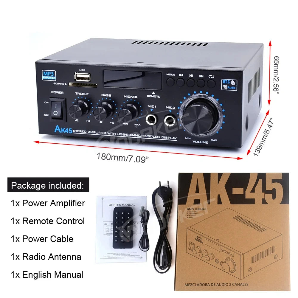 Woopker AK35/AK45/AK45 Pro/AK55 Digital Amplifier Bluetooth Sound Amplifier 2 Channel HIFi FM USB Audio Amp For Home Car Karaoke