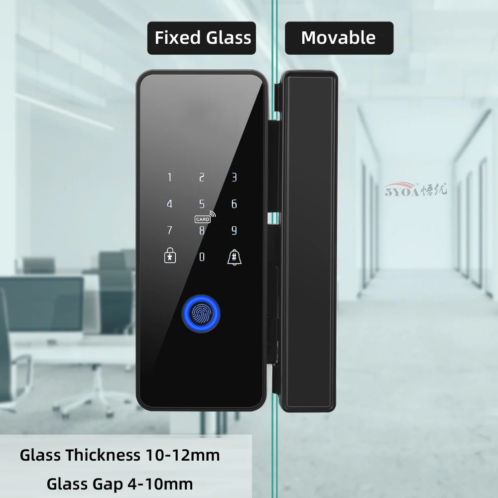Tuya APP Fingerprint Lock Bluetooth Smart Glass Door Biometric Electronic Control Door Lock 13.56Mhz RFID Remote Unlock