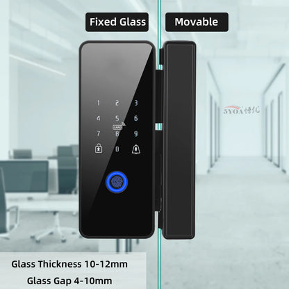 Tuya APP Fingerprint Lock Bluetooth Smart Glass Door Biometric Electronic Control Door Lock 13.56Mhz RFID Remote Unlock