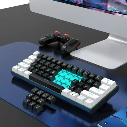 60% Mechanical Keyboard, Gaming Keyboard With Blue Switches And Sea Blue Backlit Small Compact
