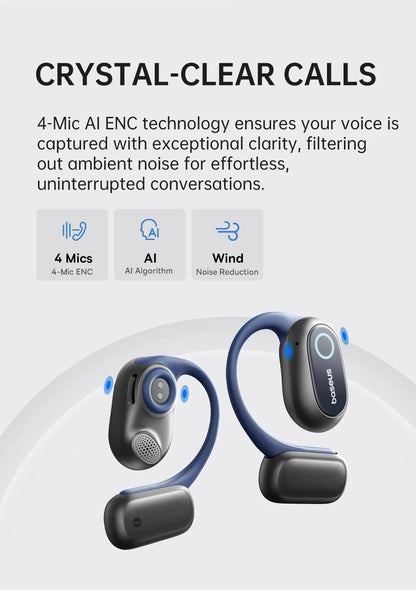 Baseus Bowie MF1/Eli 15i Fit Open-Ear Sport Wireless Earphones Bluetooth 5.4 EarHooks Big Bass Sport Earbuds 60Hrs Playtime