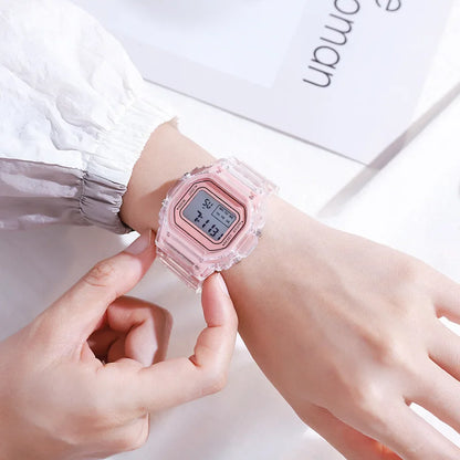 INS Electronic Watch Female Students Waterproof LED Watch Network Red Sports Transparent Small Square Watches for Women Relogio