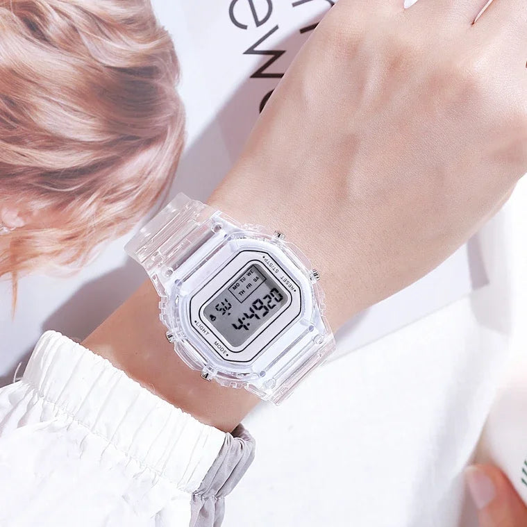 INS Electronic Watch Female Students Waterproof LED Watch Network Red Sports Transparent Small Square Watches for Women Relogio