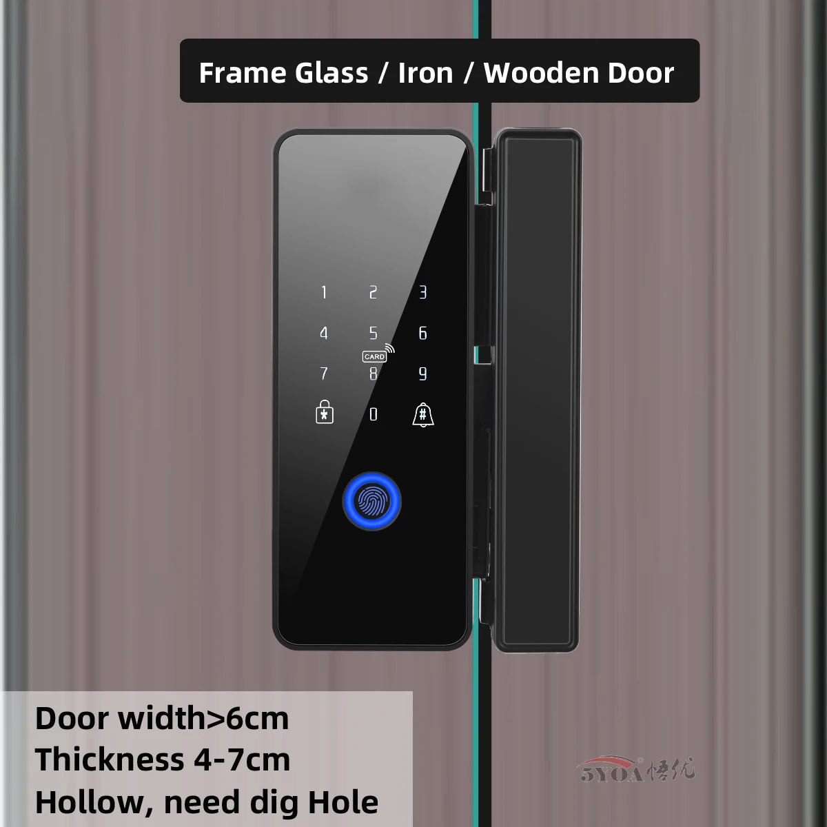 Tuya APP Fingerprint Lock Bluetooth Smart Glass Door Biometric Electronic Control Door Lock 13.56Mhz RFID Remote Unlock