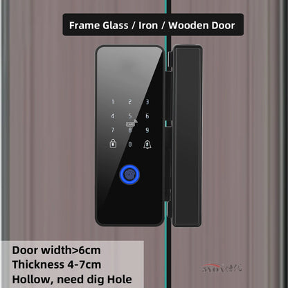 Tuya APP Fingerprint Lock Bluetooth Smart Glass Door Biometric Electronic Control Door Lock 13.56Mhz RFID Remote Unlock