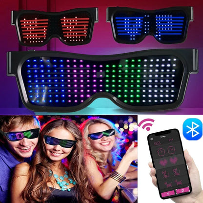 Bluetooth LED Glasses DIY Multilingual Text Graffiti RGBW/RED/Green Color for Halloween Party Rave Music Festival Glow Glasses
