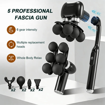 6-Heads Handhel Fascia Gun High Frequency Vibration Body Massage Gun Neck Shoulder Waist Back Handle Massager Fascia masajeador