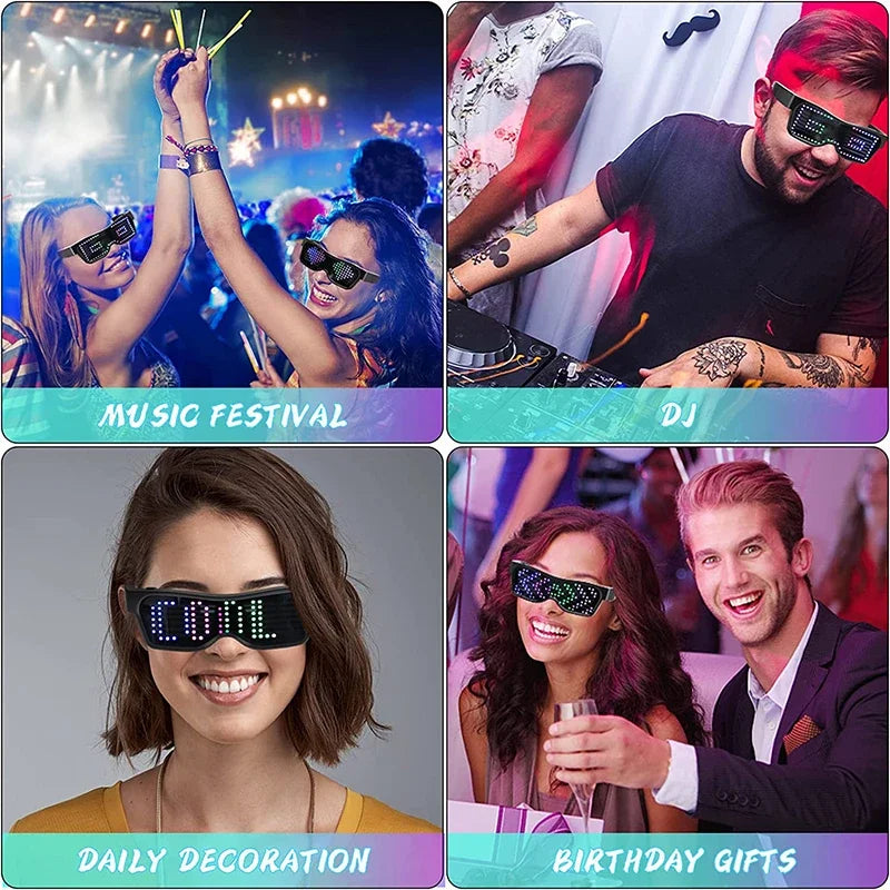 Bluetooth LED Glasses DIY Multilingual Text Graffiti RGBW/RED/Green Color for Halloween Party Rave Music Festival Glow Glasses