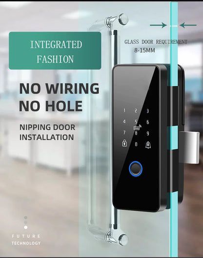 Tuya APP Fingerprint Lock Bluetooth Smart Glass Door Biometric Electronic Control Door Lock 13.56Mhz RFID Remote Unlock