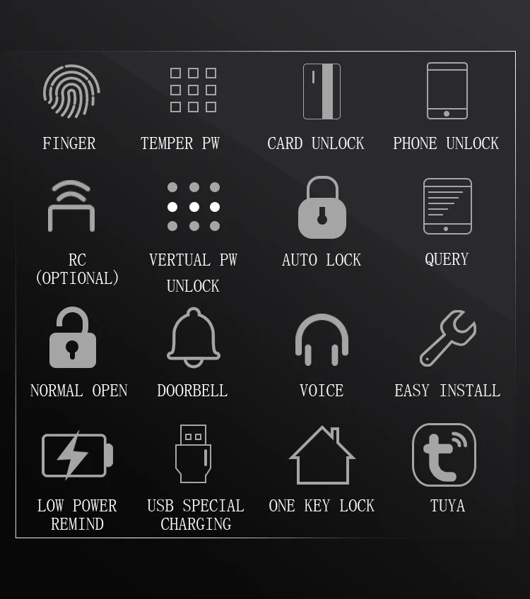 Tuya APP Fingerprint Lock Bluetooth Smart Glass Door Biometric Electronic Control Door Lock 13.56Mhz RFID Remote Unlock