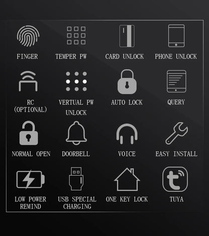 Tuya APP Fingerprint Lock Bluetooth Smart Glass Door Biometric Electronic Control Door Lock 13.56Mhz RFID Remote Unlock