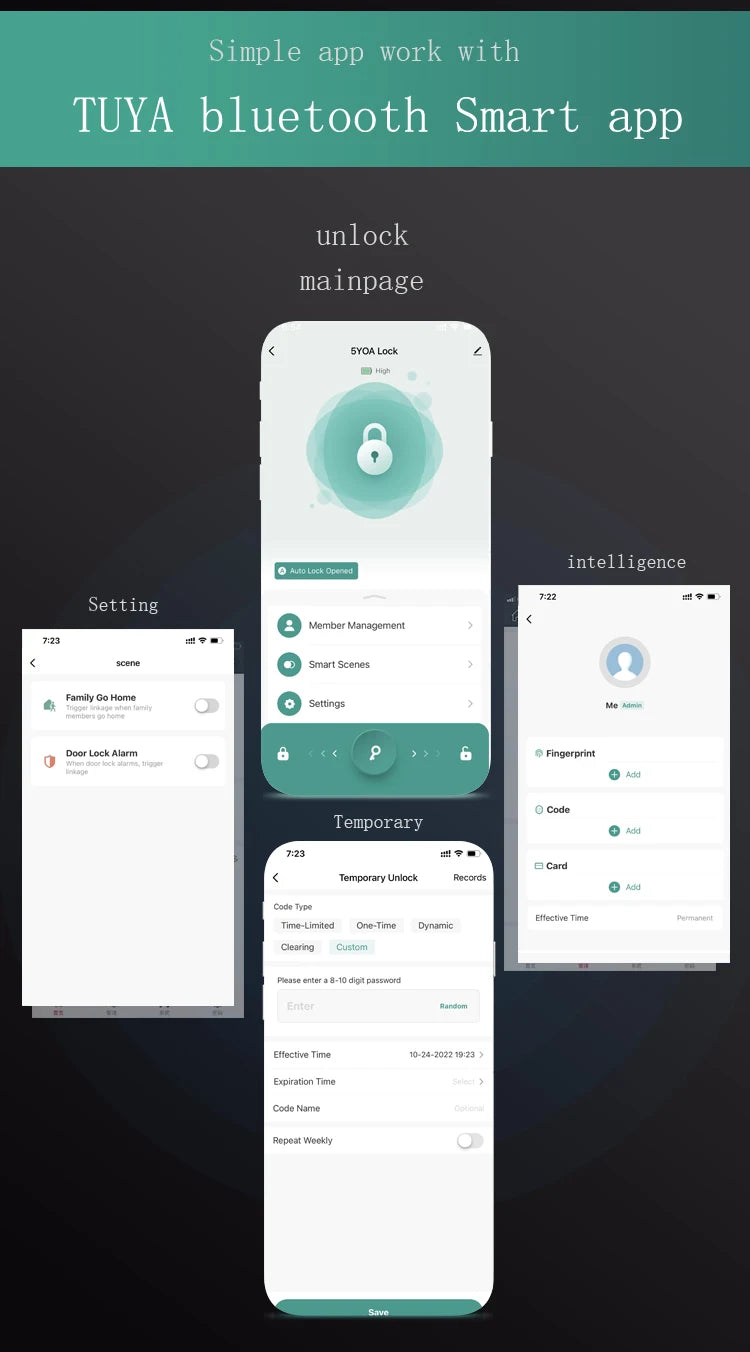 Tuya APP Fingerprint Lock Bluetooth Smart Glass Door Biometric Electronic Control Door Lock 13.56Mhz RFID Remote Unlock