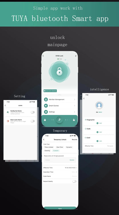 Tuya APP Fingerprint Lock Bluetooth Smart Glass Door Biometric Electronic Control Door Lock 13.56Mhz RFID Remote Unlock