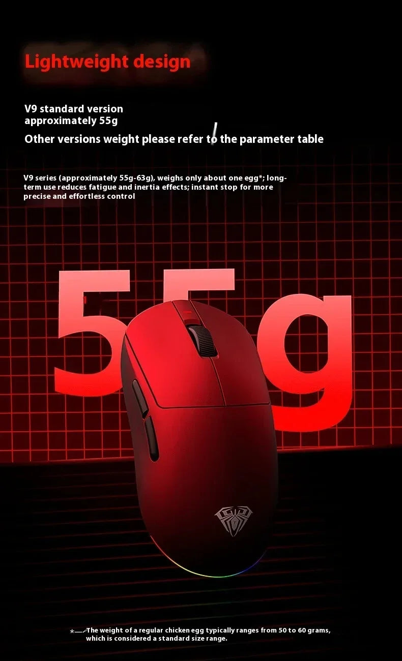 Aula V9 Ultra Wireless Gaming Mouse Custom Esports Design Dual 8K 3 Mode PAW3950 Sensor 55g Lightweight Ergonomic Accessory