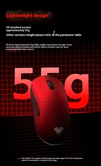 Aula V9 Ultra Wireless Gaming Mouse Custom Esports Design Dual 8K 3 Mode PAW3950 Sensor 55g Lightweight Ergonomic Accessory