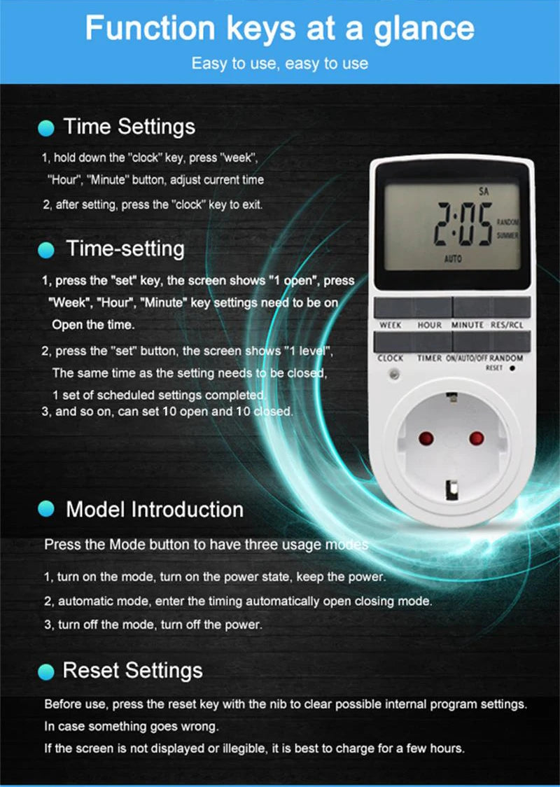 EU Electronic Digital Timer Switch US FR BR Plug Kitchen Timer Socket Outlet 230V 110V 7 Day 12/24 Hour Programmable Timing