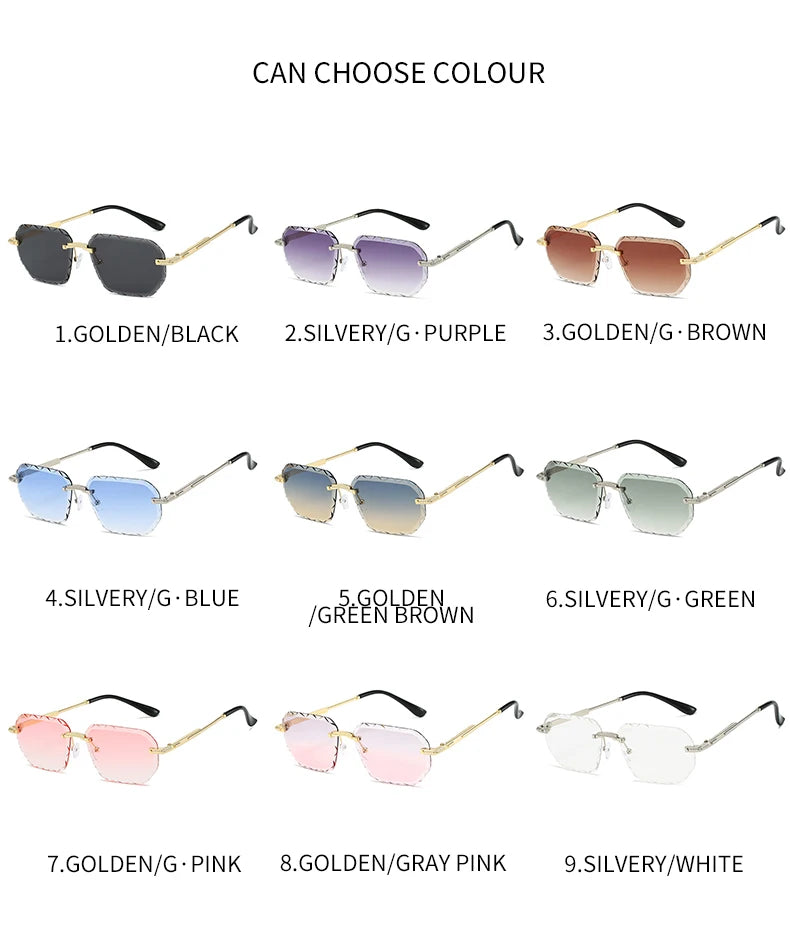 Rimless Square Metal Sun Glasses Women Men Fashion Luxury Sun Glasses Beach Travel Eyeglasses Lady Man UV400 Protective Glasses