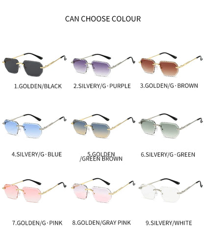 Rimless Square Metal Sun Glasses Women Men Fashion Luxury Sun Glasses Beach Travel Eyeglasses Lady Man UV400 Protective Glasses