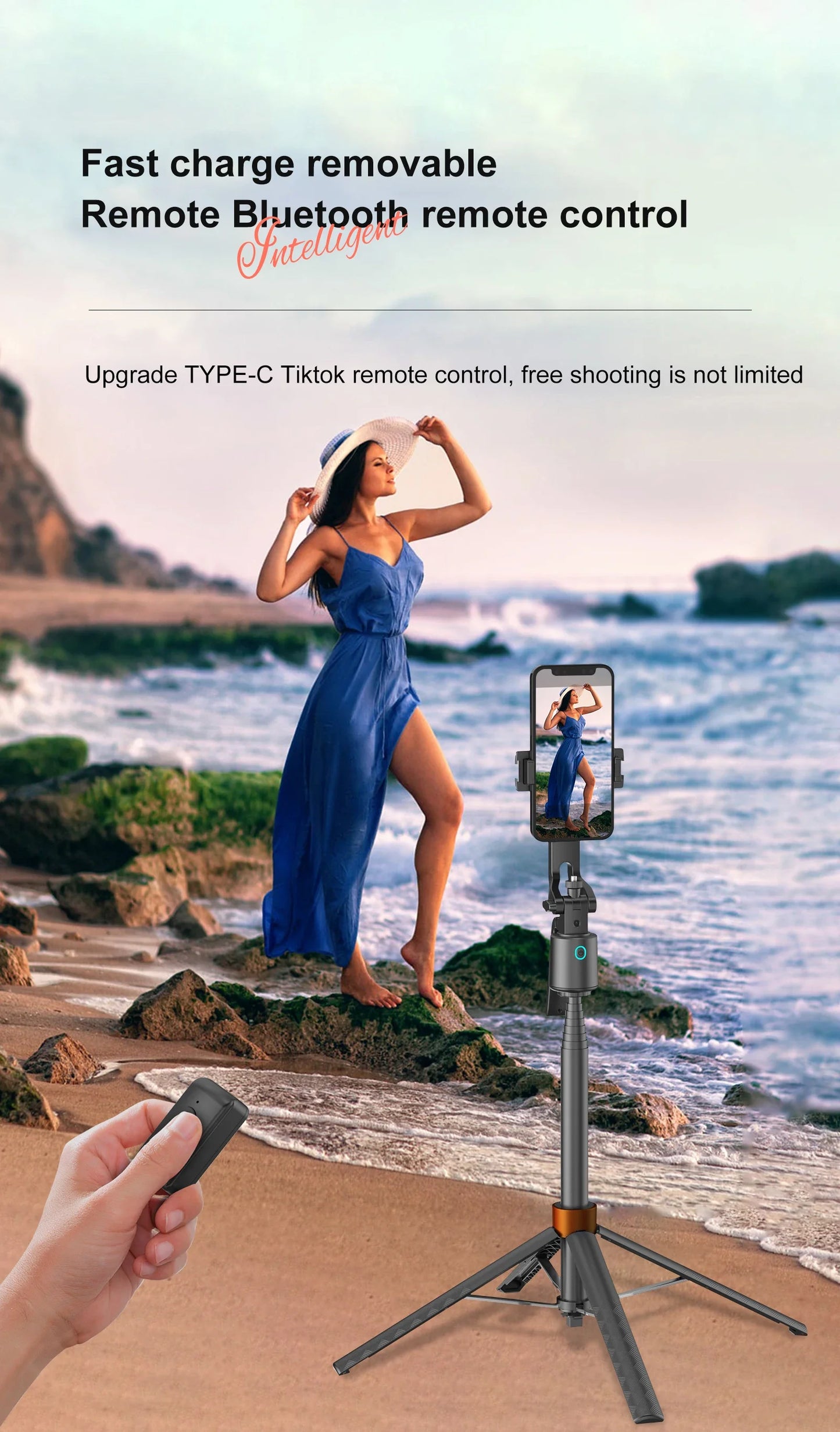 180cm/71in Tall Foldable Tripod, Auto Face Tracking Gimbal Bluetooth Remote Control Selfie Stick, Mobile Phone Bracket for Video