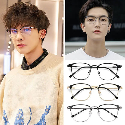 Classic Semi Rimless Anti Blue Light Blocking Glasses Metal Frame Men Square Ray Filter Eyeglasses Frames Computer Women Goggles