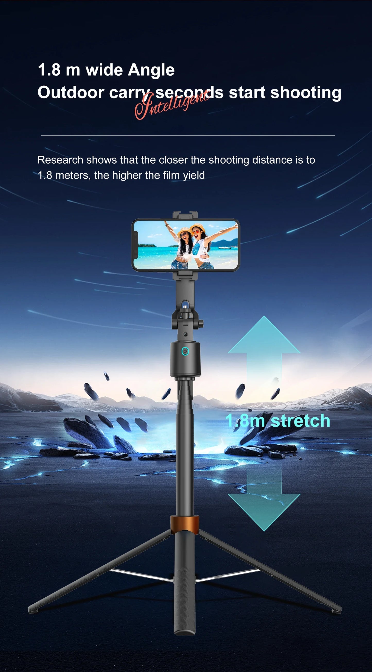 180cm/71in Tall Foldable Tripod, Auto Face Tracking Gimbal Bluetooth Remote Control Selfie Stick, Mobile Phone Bracket for Video