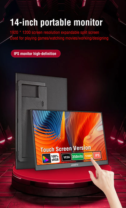 14 Inch Portable  Touch Monitor Non-touch optional 16:10 400cd/m2 Gaming Computer Expand Display For XBox PS4/5 Switch Loptop