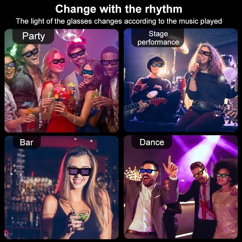 Bluetooth LED Glasses DIY Multilingual Text Graffiti RGBW/RED/Green Color for Halloween Party Rave Music Festival Glow Glasses