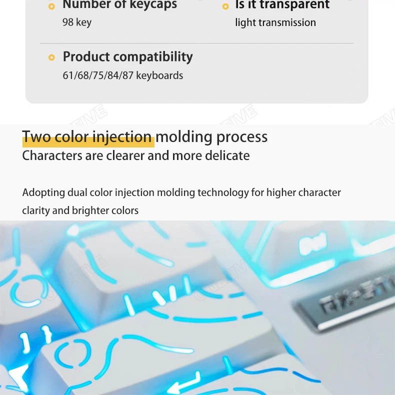 Contour 4.0 Side Engraved Keycap PBT Translucent 97/130 Key Mechanical Keyboard Key Cap White For Magnetic Switch F75 GMK87