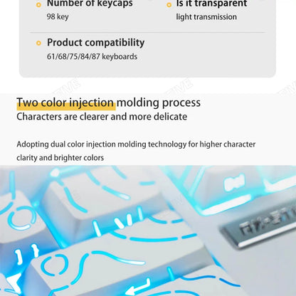 Contour 4.0 Side Engraved Keycap PBT Translucent 97/130 Key Mechanical Keyboard Key Cap White For Magnetic Switch F75 GMK87