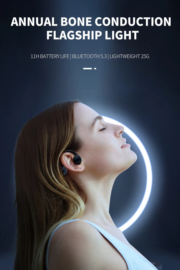 2025 True Bone Conduction Earphones Bluetooth 5.3 Sports Wireless Headphones Ear Hook Waterproof Headset for Running Driving