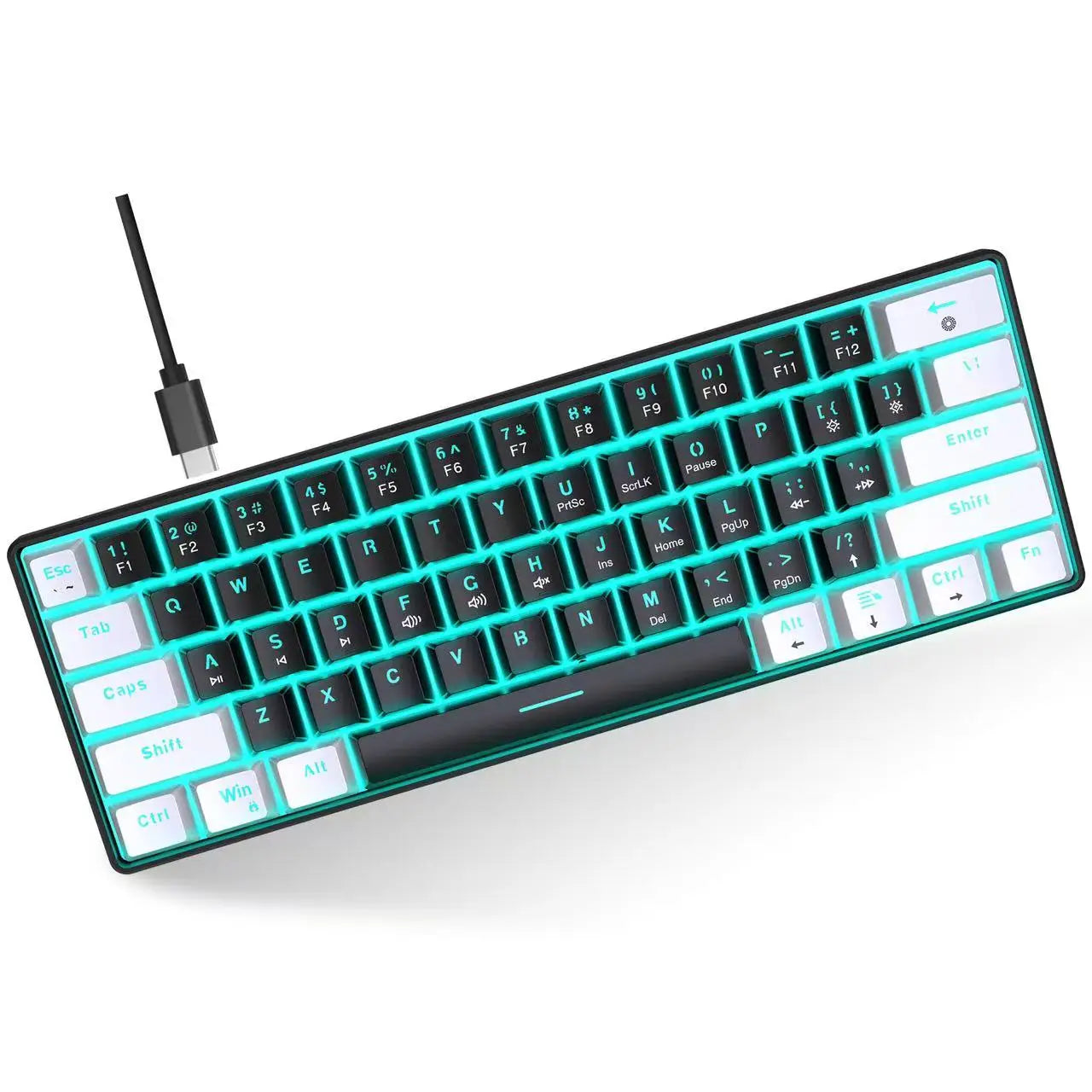 60% Mechanical Keyboard, Gaming Keyboard With Blue Switches And Sea Blue Backlit Small Compact
