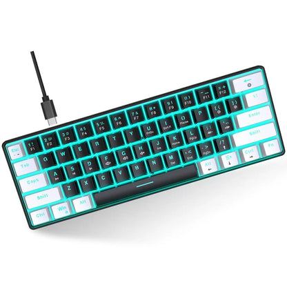 60% Mechanical Keyboard, Gaming Keyboard With Blue Switches And Sea Blue Backlit Small Compact