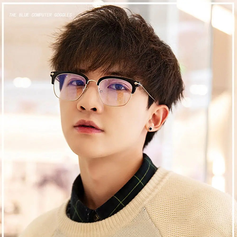 Classic Semi Rimless Anti Blue Light Blocking Glasses Metal Frame Men Square Ray Filter Eyeglasses Frames Computer Women Goggles