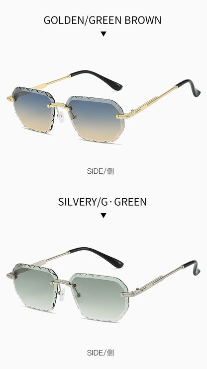 Rimless Square Metal Sun Glasses Women Men Fashion Luxury Sun Glasses Beach Travel Eyeglasses Lady Man UV400 Protective Glasses