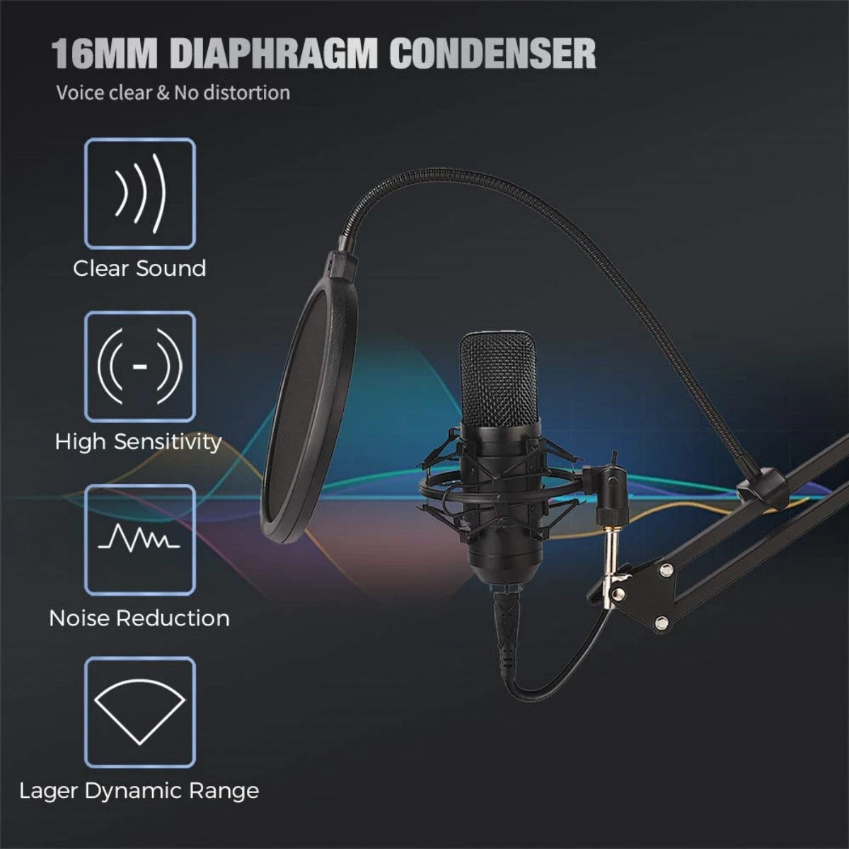 Microphone Studio Professional Live Broadcast Singing Recording Microphone Kits with Suspension Scissor Arm & Metal Shock Mount