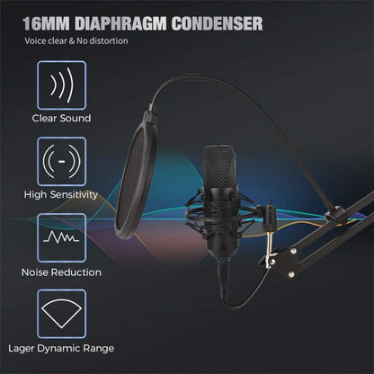 Microphone Studio Professional Live Broadcast Singing Recording Microphone Kits with Suspension Scissor Arm & Metal Shock Mount