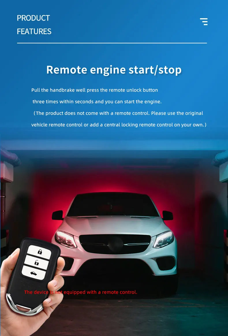 Car Alarm Suitable for Diesel Vehicles Engine Start Stop Button Remote Key Ignition Keyless Start System Turn Signal Universal