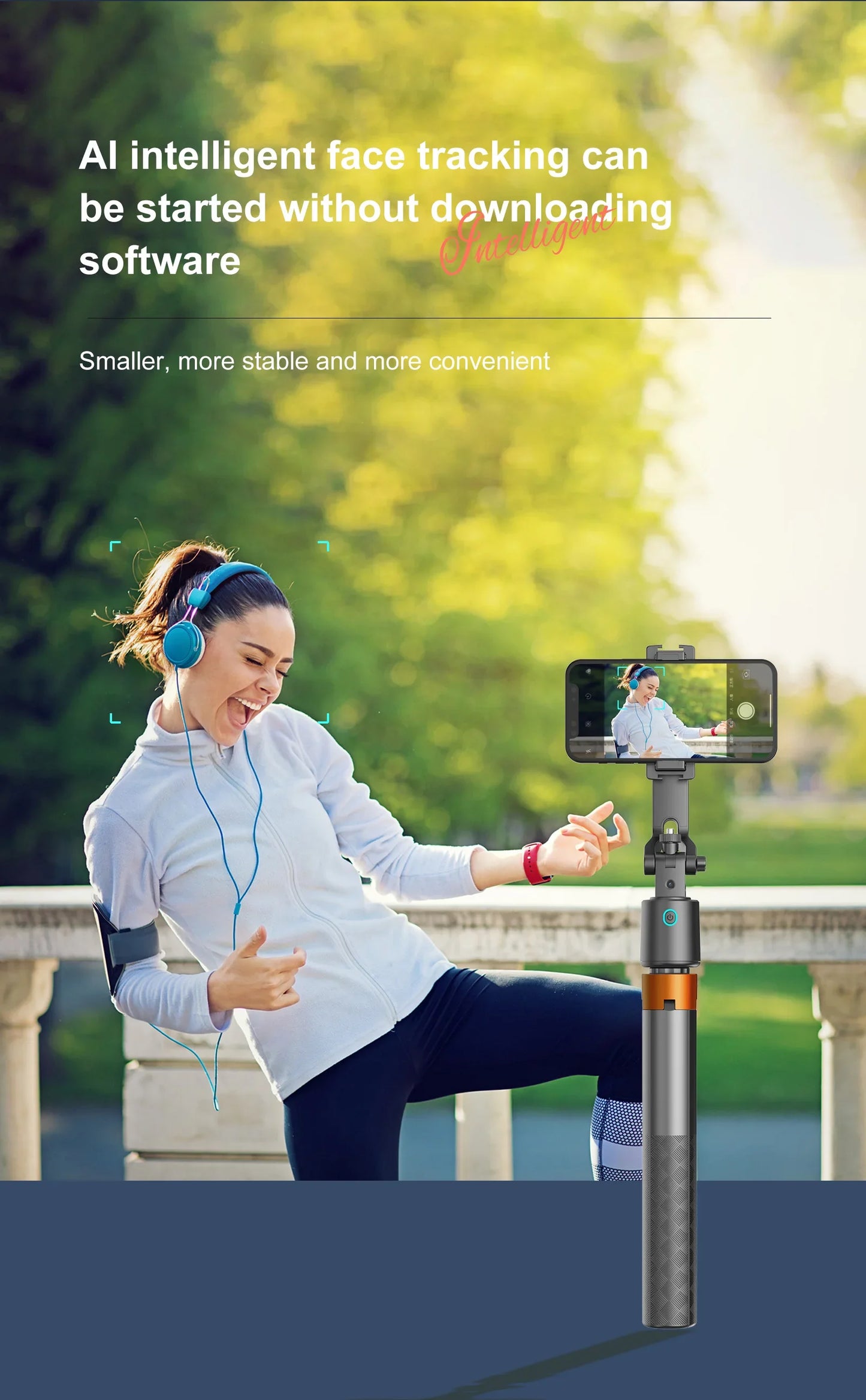 180cm/71in Tall Foldable Tripod, Auto Face Tracking Gimbal Bluetooth Remote Control Selfie Stick, Mobile Phone Bracket for Video